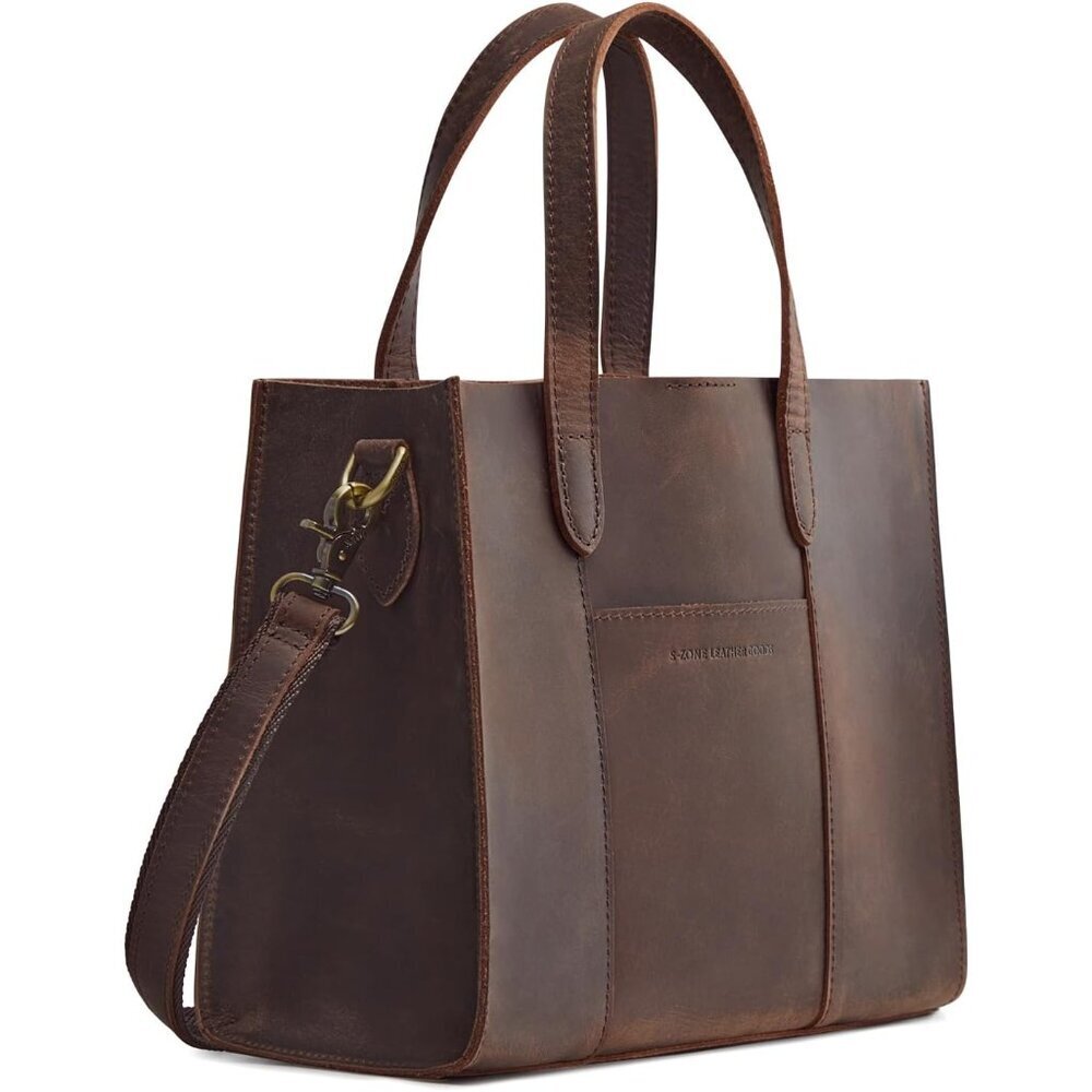 Leather Crossbody Tote Bag for Women Top Grain Crazy Horse Adjustable Strap - Picture 7 of 7